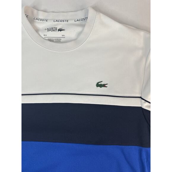 Lacoste Sport Colorblock Sweatshirt Navy White Black L Logo Crewneck Pullover - Picture 7 of 8
